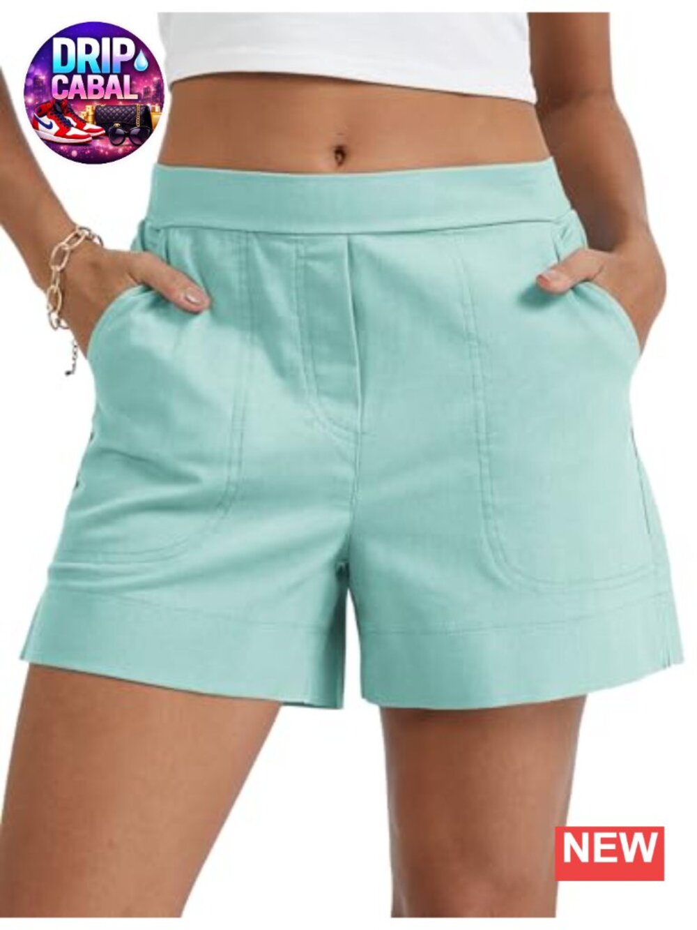 Linen-Blend Casual Shorts with Pockets Mid-Rise Wide Leg Summer